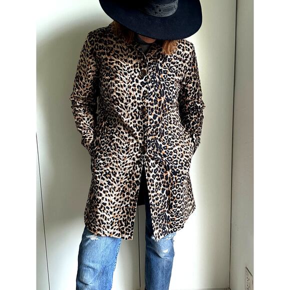 Y2K Leopard Print Coat Size Small Lightweight Pockets Midi Fit Bratz Era - Picture 2 of 9